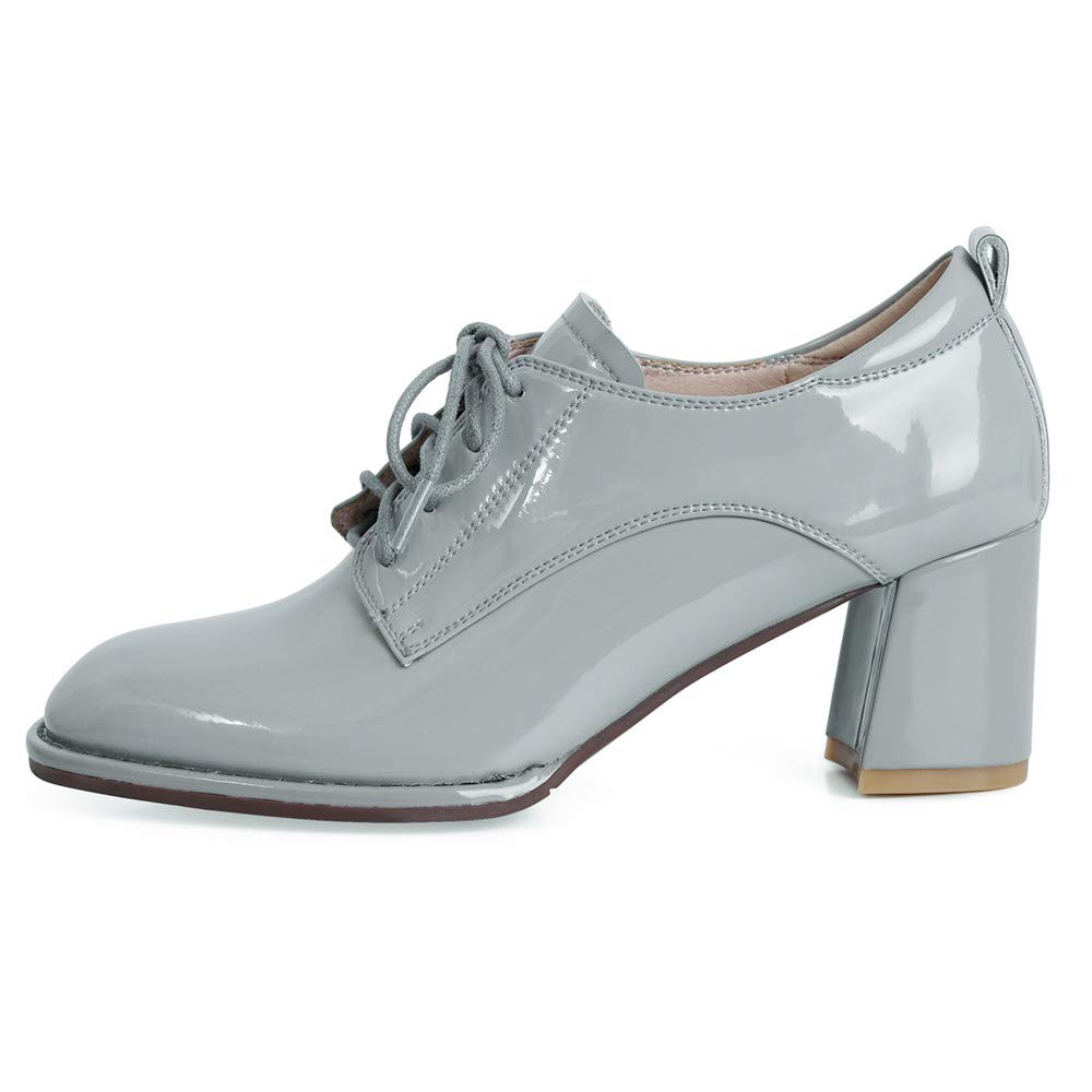 TinaCus Women's Glossy Patent Leather Oxford Shoes - Handmade Round Toe Self-Tie Mid Heel Chunky Heels for Casual Wear, Office & Party Outfits