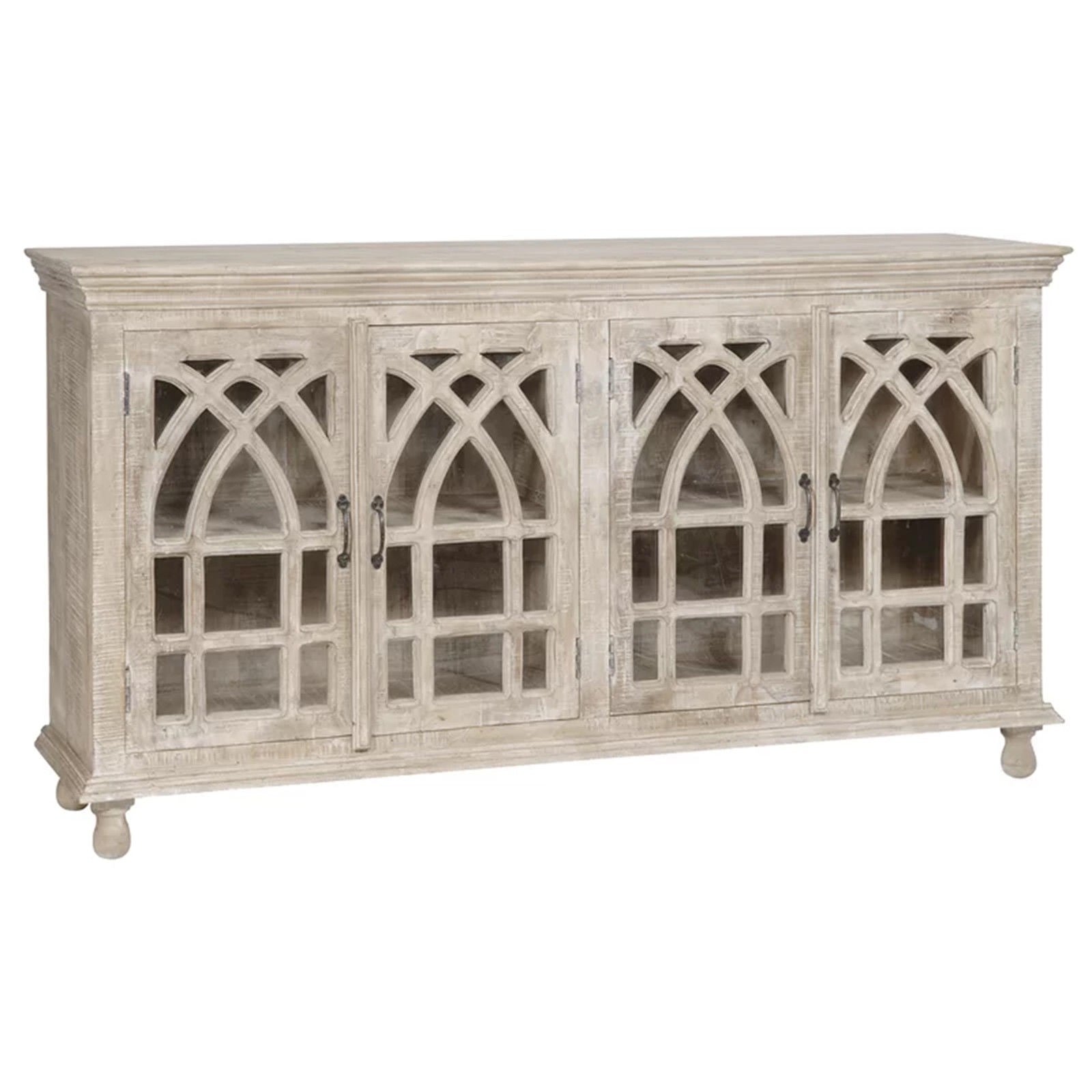 French Arched Glass Doors Solid Wood Sideboard - Elegant Buffet Cabinet for Dining Room, Living Room & Entryway Storage | Vintage Home Decor Furniture for Hallway & Kitchen Organization