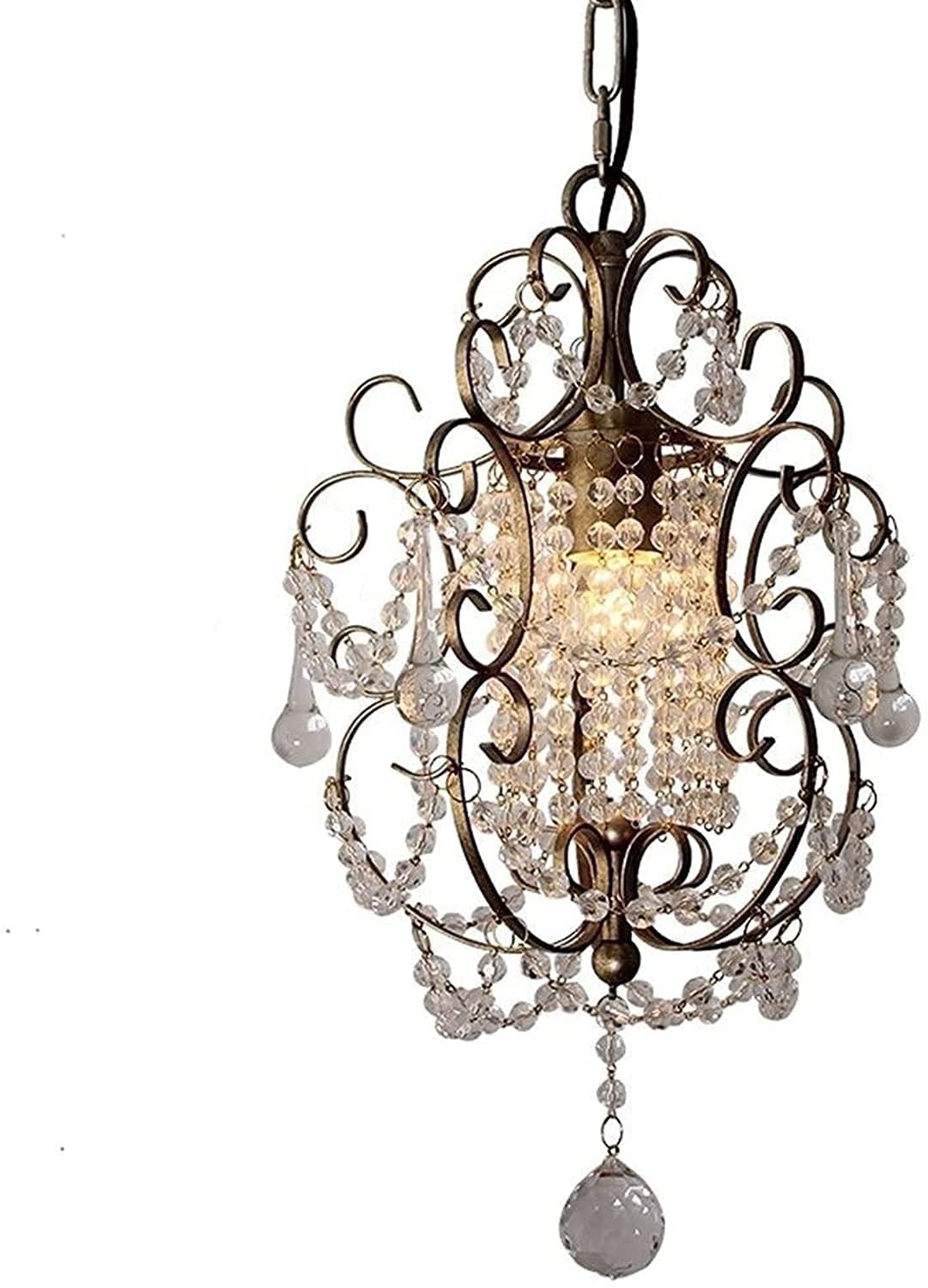 Rustic Single Head Iron LED Crystal Chandelier - Vintage Farmhouse Pendant Light for Bedroom, Living Room & Dining Room | Elegant Hanging Ceiling Lamp with Metal Finish | Perfect for Indoor Doorway, Bedside & Auditorium Lighting