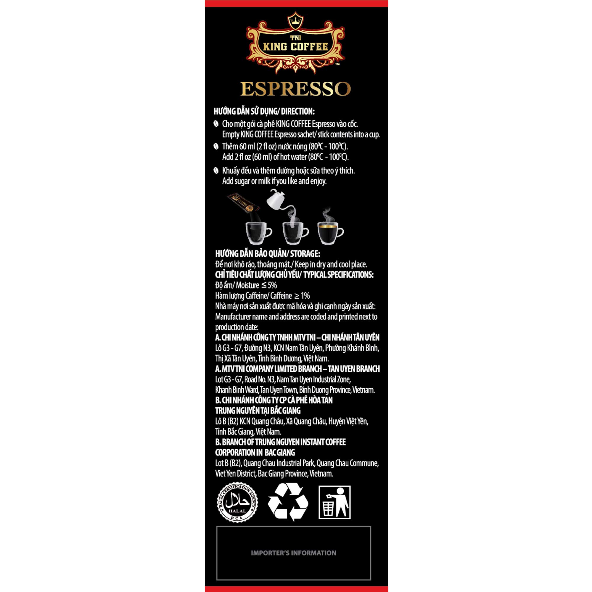 Premium Vietnamese Arabica Instant Coffee - Medium Roast Espresso Blend (15 Sticks x 2.5g, Pack of 4) | Perfect for Office, Travel & Home Brewing
