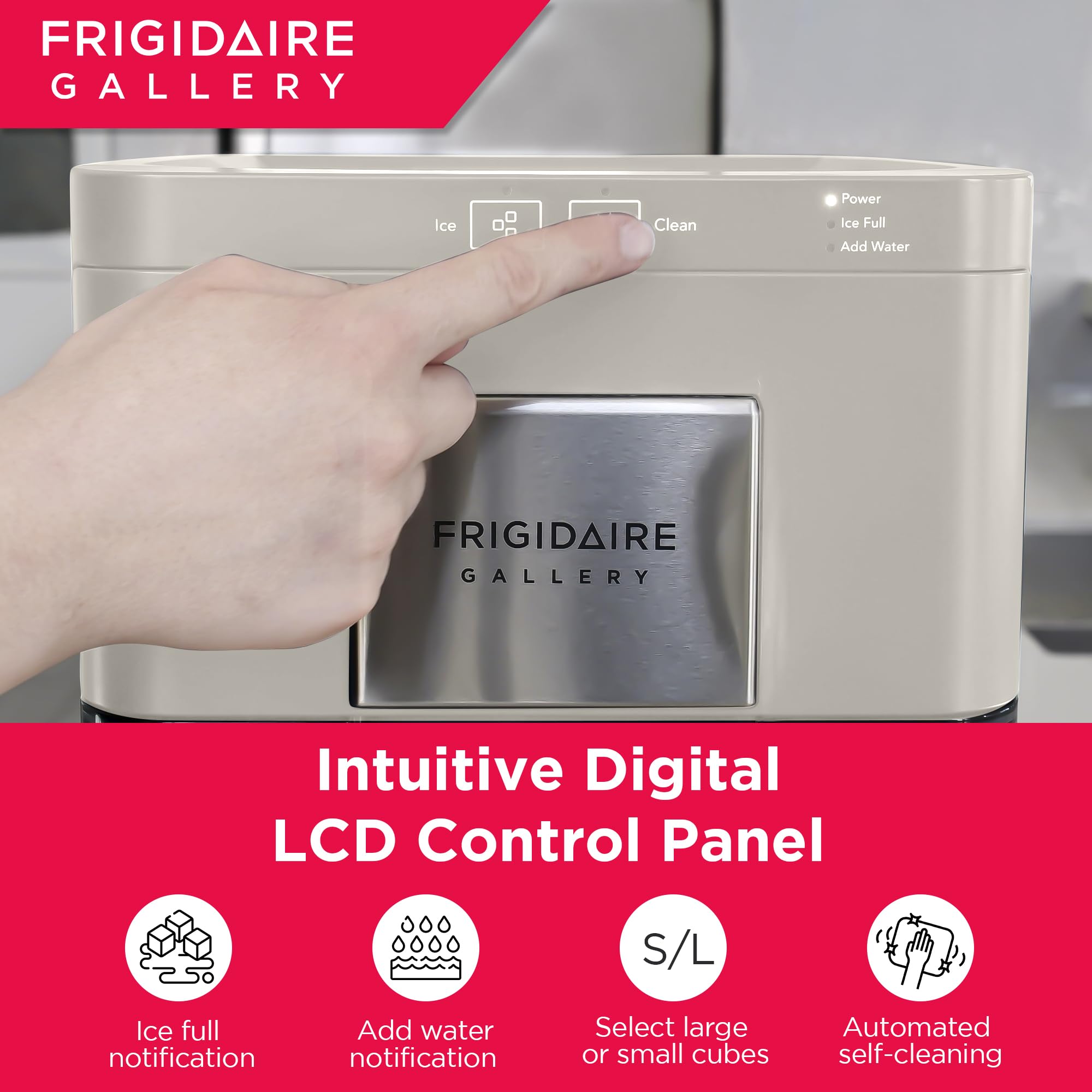 Frigidaire 2.0 Gen Countertop Nugget Ice Maker Machine with Transparent Window - 44 lbs. Sonic Ice Capacity, Auto Self-Cleaning - Cream (16.75