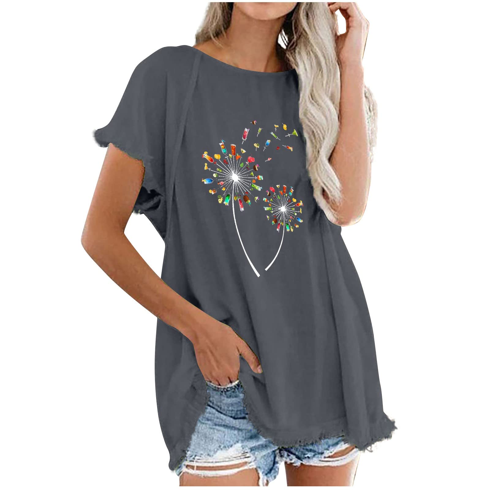 **Plus Size Summer Tops for Women - Printed Crew Neck Short Sleeve T-Shirts, Loose Casual Soft Blouse Pullover - Perfect for Beach, Vacation & Everyday Wear**