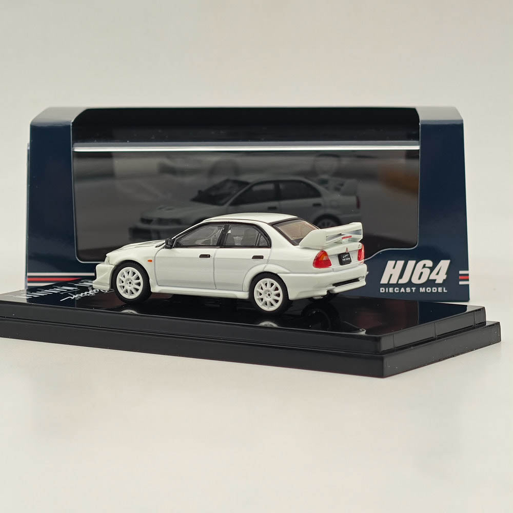 1/64 Scale Mitsubishi Lancer RS Evolution VI T.M.E Diecast Model Car - White | Hobby Japan HJ643033AW | Collectible Toy Car for Display & Racing Simulation