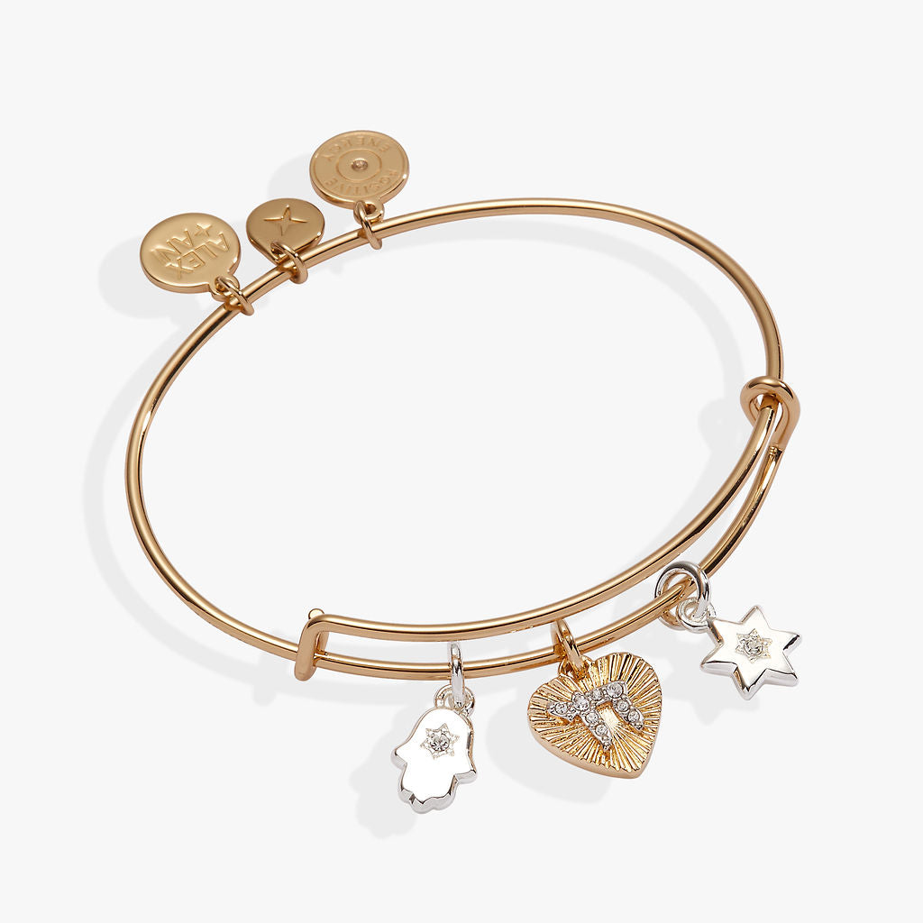 Faith and Family Star of David Charm Bangle - Elegant Jewish Religious Jewelry for Women, Sterling Silver Bracelet - Perfect for Hanukkah Gifts, Bat Mitzvah, and Daily Wear