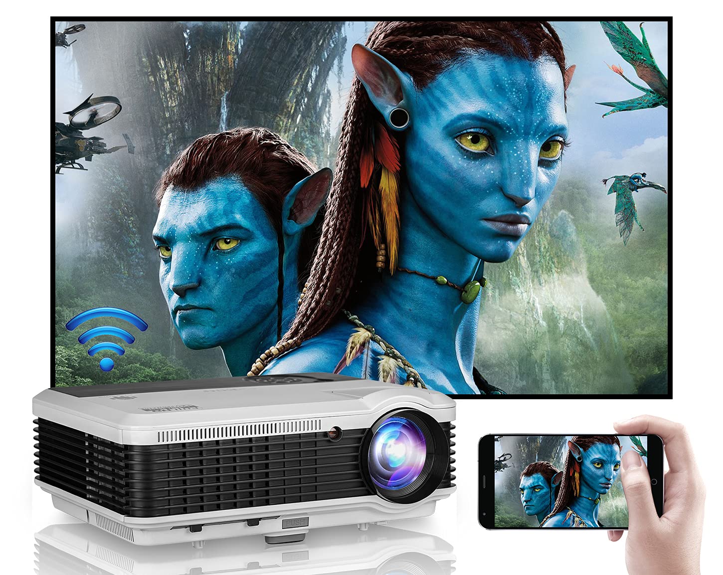 Wireless LED Projector with 1080P HD, 5000 Lumens, HDMI & USB - Smart WiFi Bluetooth Home Theater Projector for Movies, Gaming, Outdoor Entertainment - Compatible with Phone, PC, Laptop, DVD - Perfect for Home Cinema, Backyard Parties & Office Presentations