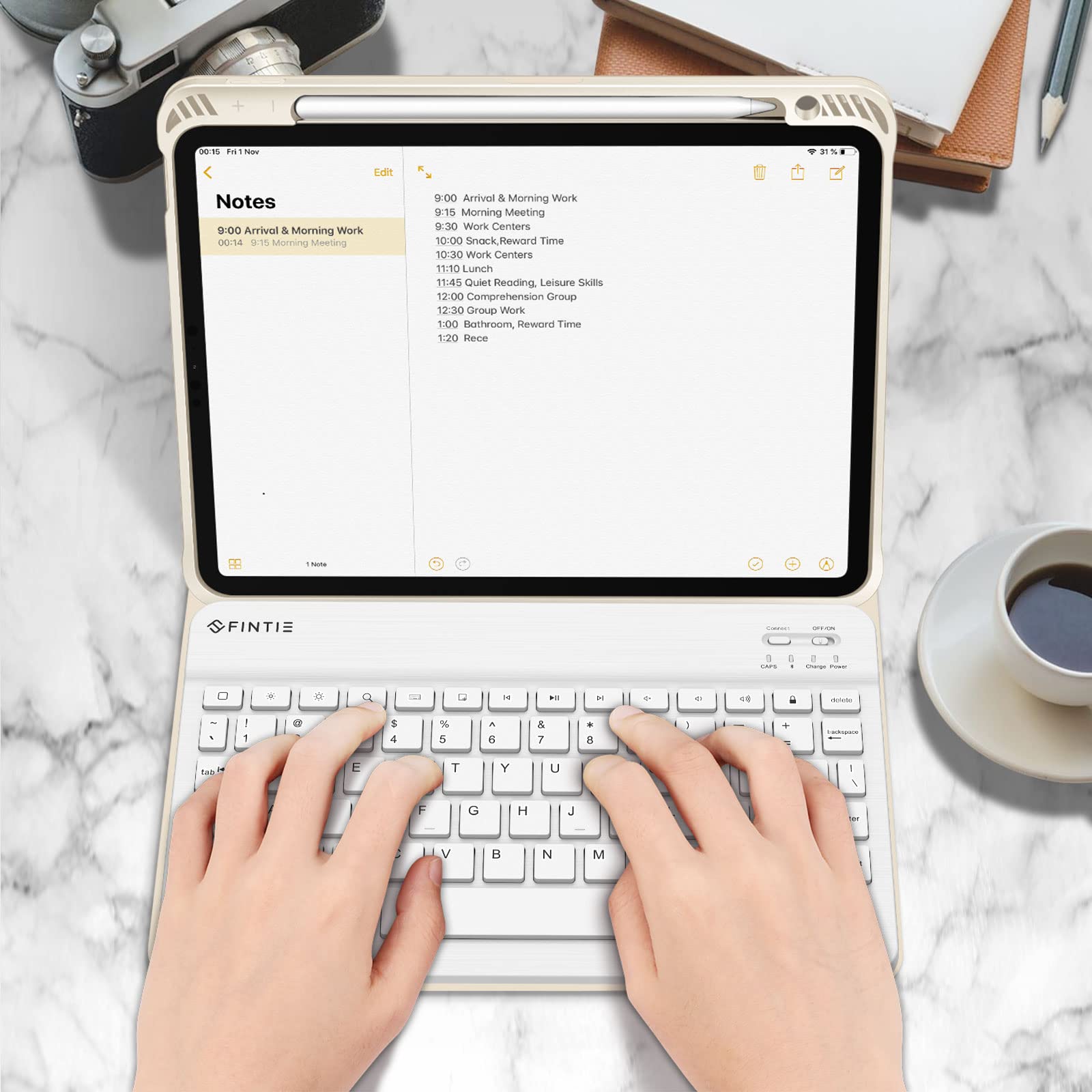 Fintie Bluetooth Keyboard Case for iPad Air 11-inch (M3/M2) & 10.9-inch (5th/4th Gen) - Detachable Magnetic Keyboard with Soft TPU Cover in Starlight | Perfect for Work, Study & Travel