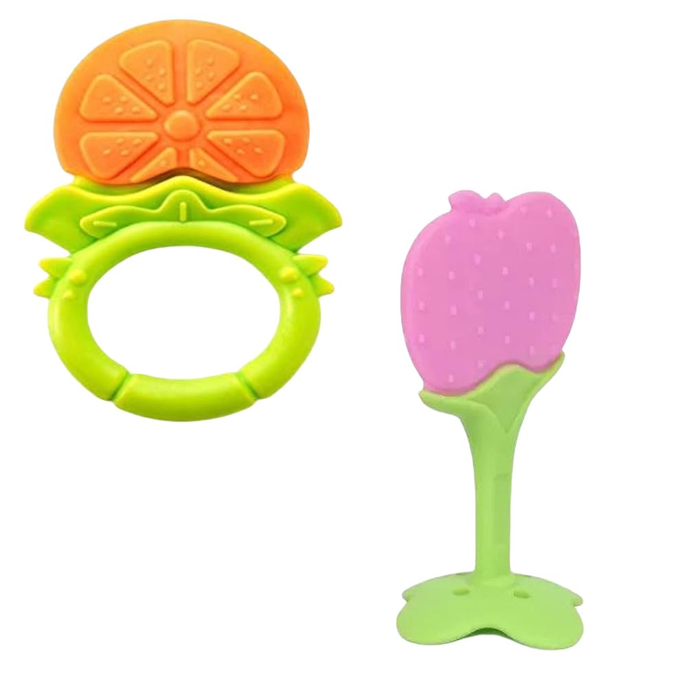 Kritiu BPA-Free Silicone Baby Teether Set - Soft Teething Toys for Infants 0-12 Months | Safe Gum Massagers for Soothing Sore Gums | Yellow & Pink Teethers for Newborns & Toddlers | Perfect for Home, Travel & Daycare Use