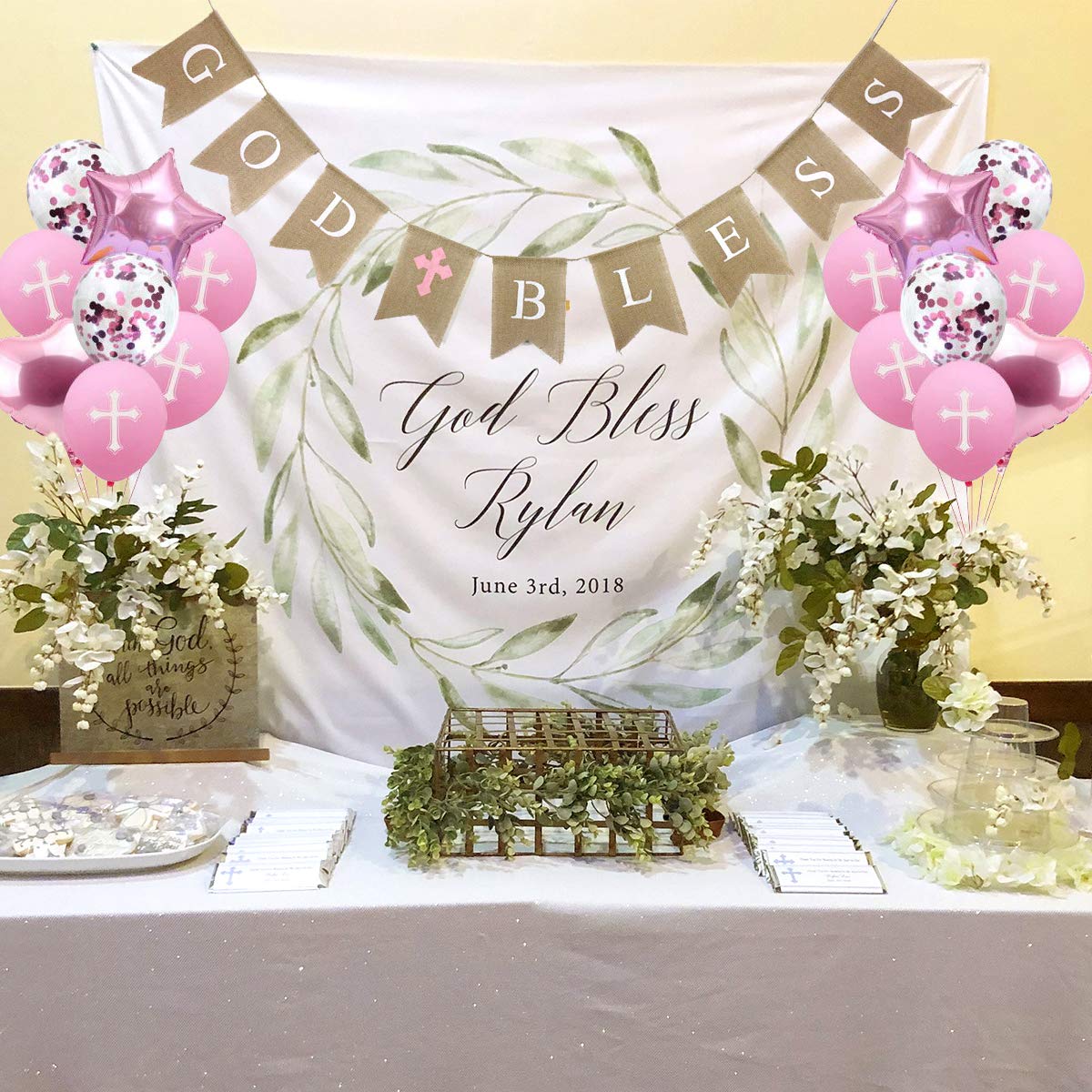 God Bless Baptism Decorations - Cross Balloons, First Communion & Confirmation Party Supplies - Perfect for Baby Showers, Baptism Celebrations & Religious Events