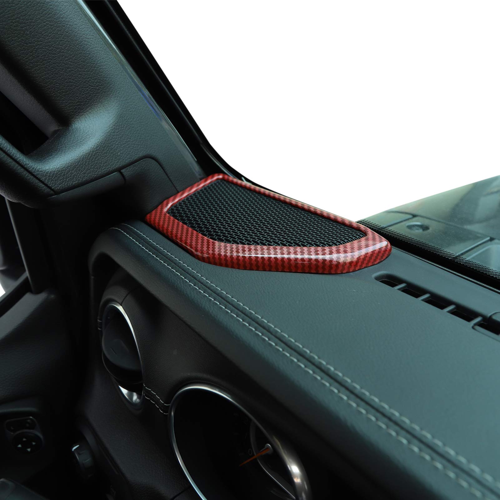 JeCar Red Carbon Fiber A-Pillar Speaker Cover Trim - Interior Accessories Compatible with 2018-2023 Jeep Wrangler JL & JLU - Upgrade Your Ride with Premium Style & Protection