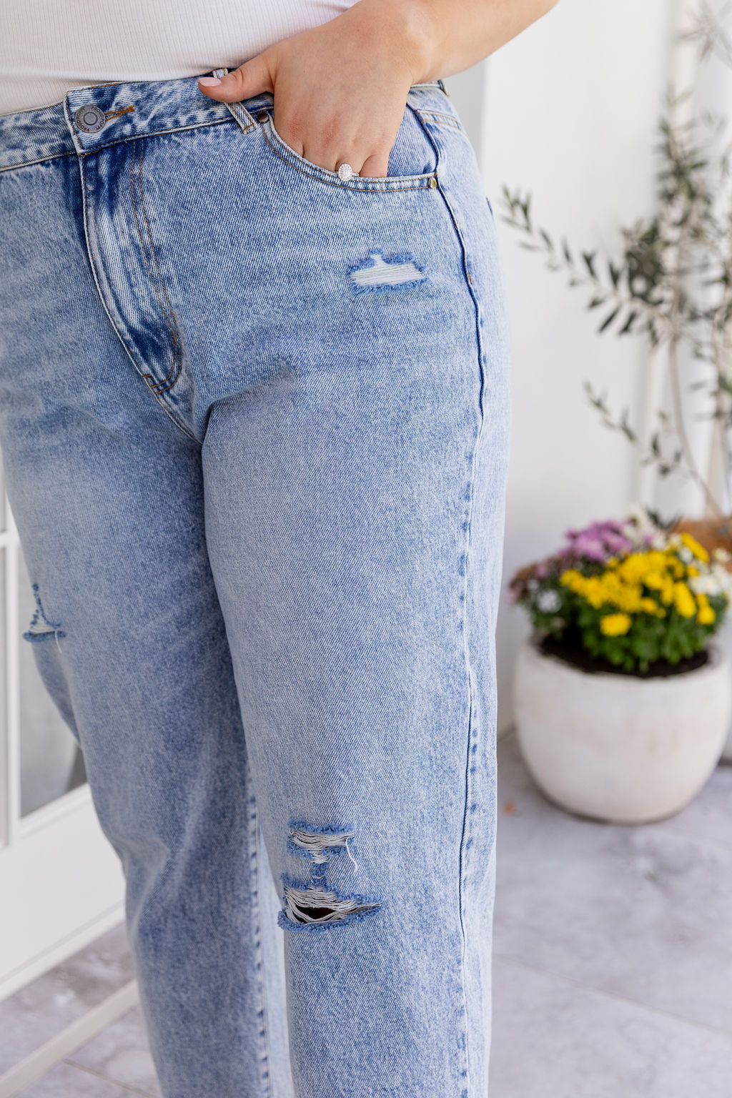 Cerys Light Blue Acid Wash Jeans for Women - High Waisted Distressed Denim Pants | Perfect for Casual Outfits, Streetwear & Everyday Wear