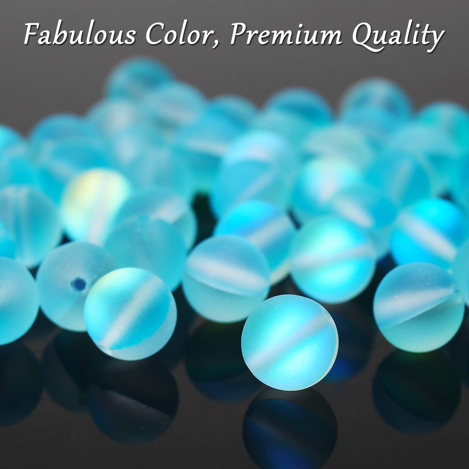 10MM Matte Aquamarine Aurora Crystal Glass Beads - Frosted Glitter Shining Mermaid Round Loose Beads for Jewelry Making, DIY Bracelets & Necklaces - Rainbow Holographic Synthetic Moonstone Beads for Crafting, Scrapbooking & Home Decor