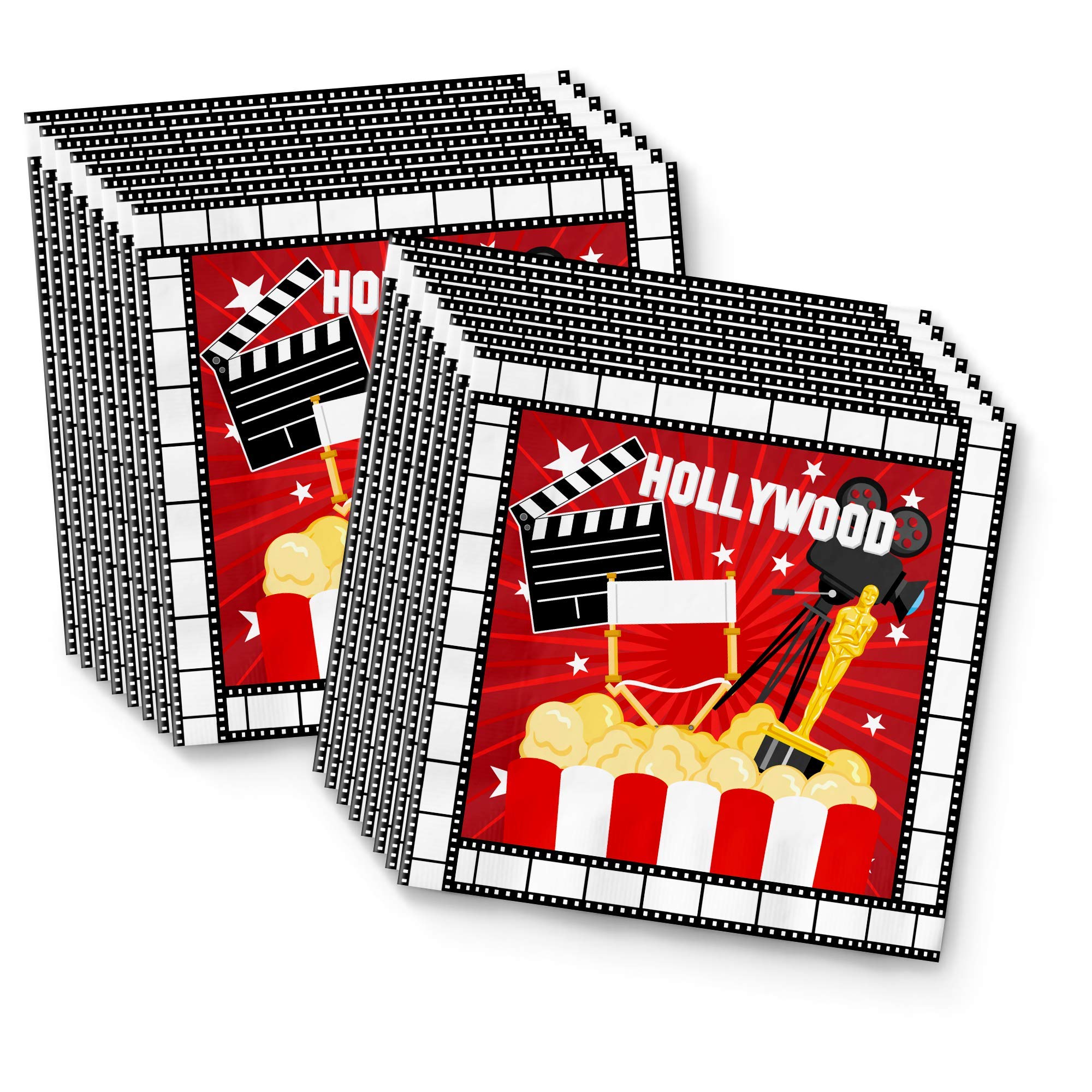 Hollywood Movie Night Birthday Party Supplies Set - 16-Piece Disposable Plates, Napkins, Cups & Tableware Kit for Themed Decorations - Perfect for Cinema-Themed Parties, Movie Premieres & Hollywood Celebrations