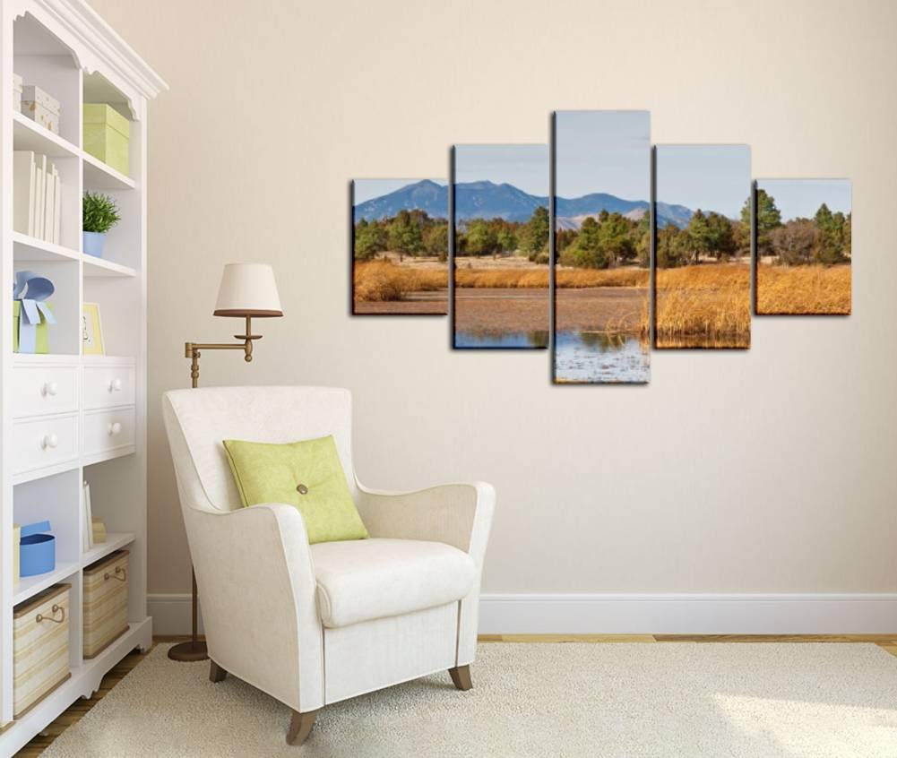 Skipvelo 5-Panel Wall Art Canvas Prints - Prime Lake & San Francisco Peaks Arizona Landscape Paintings, Framed Wall Decor Ready to Hang | Perfect for Living Room, Bedroom & Office Decor