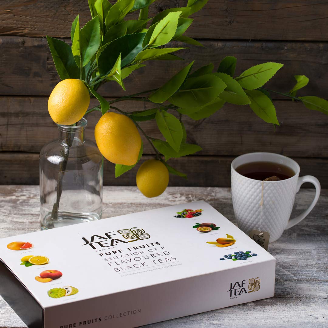 Jaf Tea - Premium Tea Sampler Gift Set Box with 80 Tea Bags (8 Flavors) - Fruit Black Tea Variety Pack Includes Lemon, Peach & Passion Fruit - Perfect for Gifts, Office & Relaxation