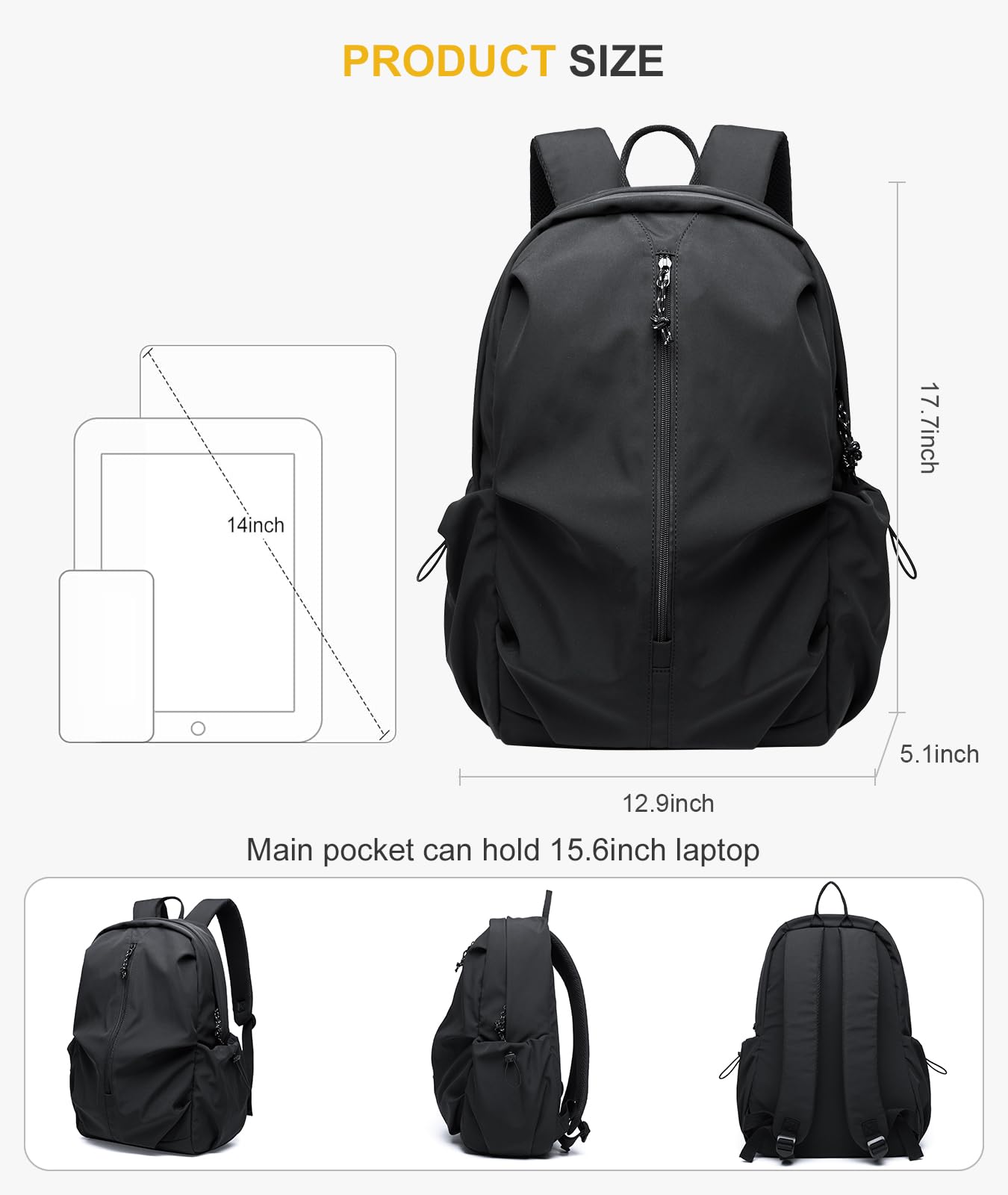 Waterproof Black Backpack for Laptop - Lightweight & Durable College Bookbag, Gym & Travel Daypack for Men & Women | Perfect for Work, School & Outdoor Adventures
