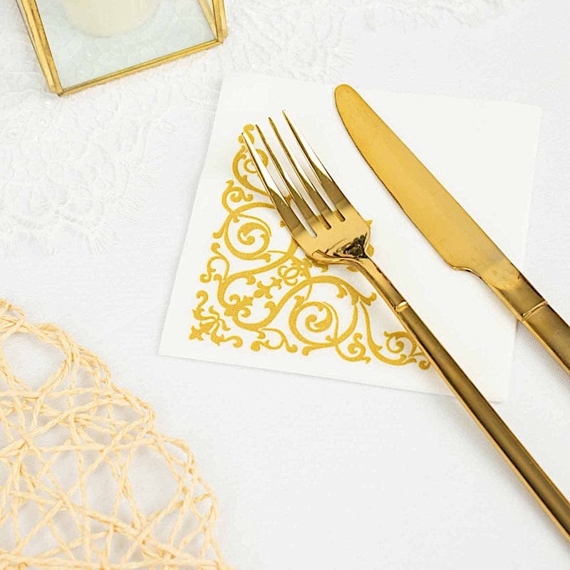 20-Pack 10x10 Inch Premium Cocktail Napkins with Elegant Metallic Fleur-de-Lis Design - Perfect for Weddings, Parties, and Home Entertaining