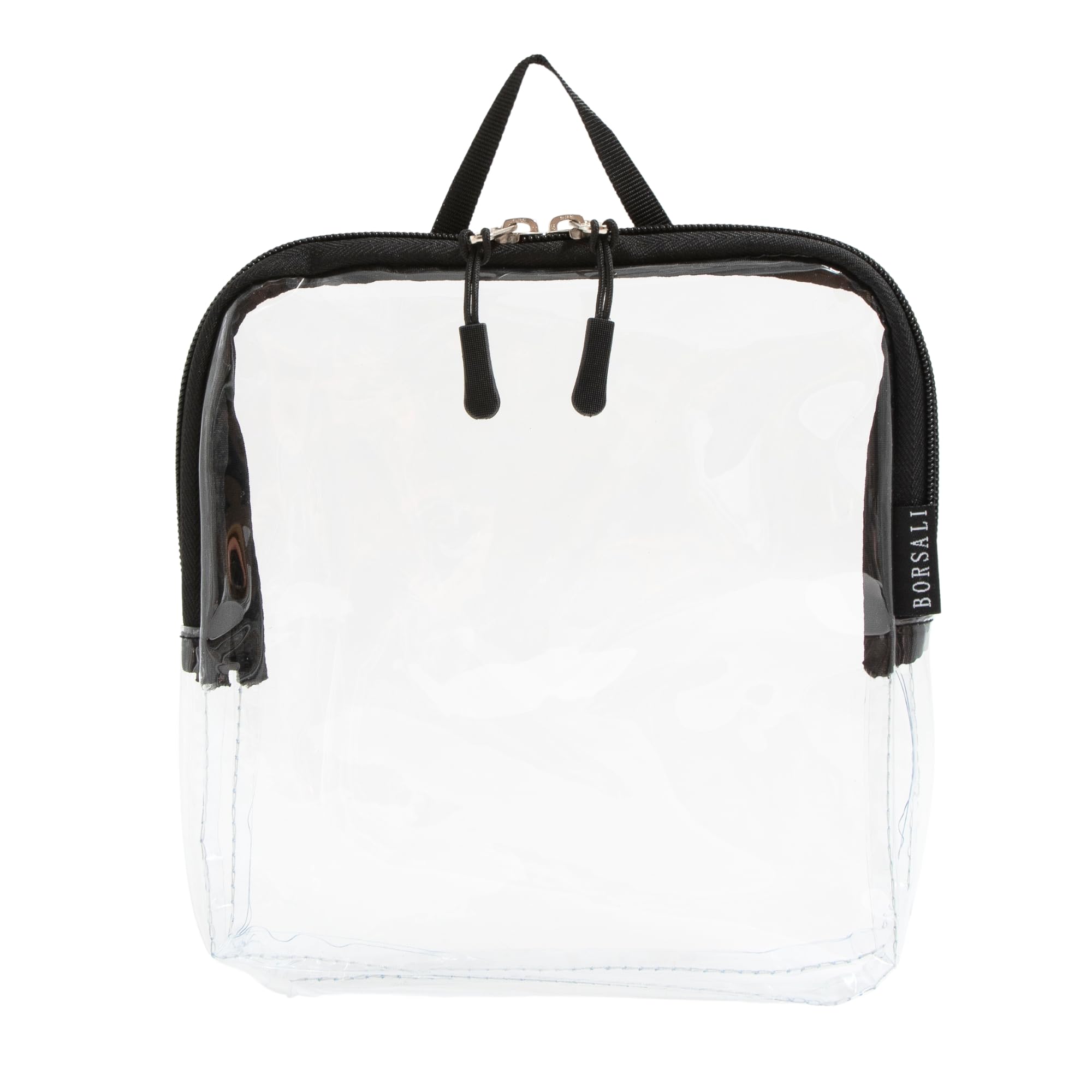 BORSALI TSA Approved Quart Size Clear Toiletry Bag for Air Travel - 1 Quart Capacity Cosmetic & 3-1-1 Liquids Organizer with Handle (Black) - Perfect for Carry-On Luggage & Airport Security Compliance