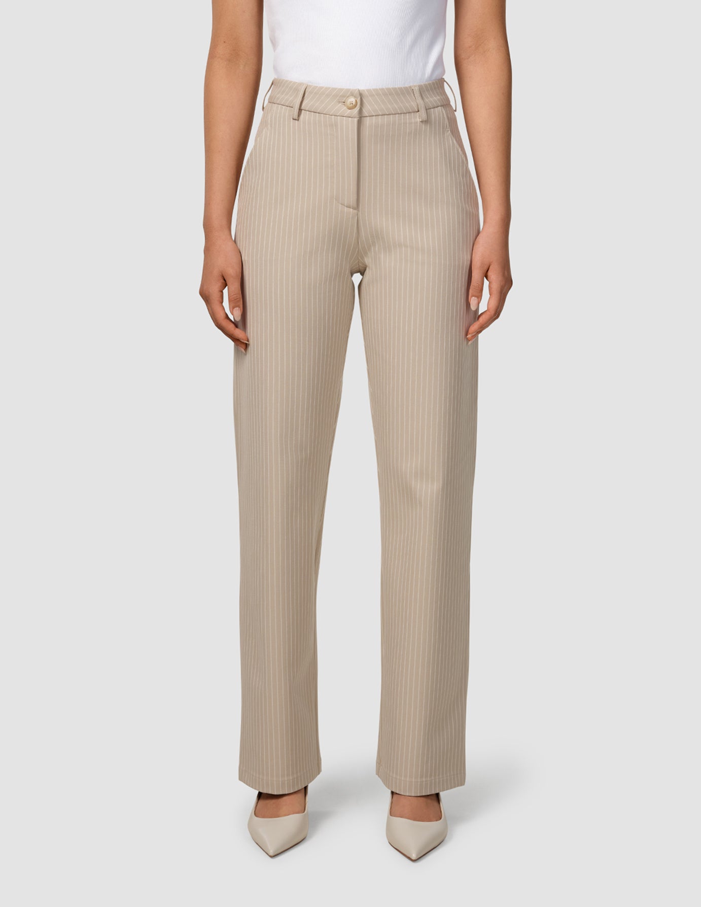 Essential Straight Leg Pants - Classic Sand Pinstripe Design for Women | Perfect for Office Wear & Casual Outfits