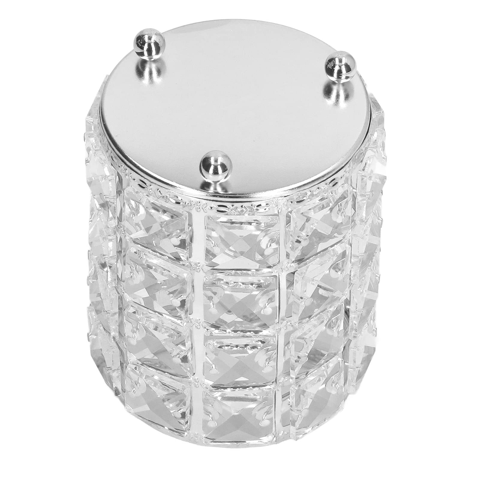 European Style Rounded Crystal Glass Cosmetic Organizer - Acrylic Makeup Brush Holder & Clear Pen Pencil Case for Bathroom, Home, Bedroom, Office (Silver) | Perfect for Makeup Storage, Desk Organization and Travel Beauty Essentials