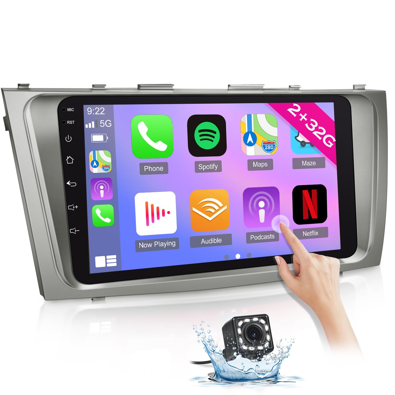 NHOPEEW 9 Inch Android 13 Car Stereo for Toyota Camry 2007-2011 | 2GB RAM 32GB ROM | Wireless Apple CarPlay & Android Auto | GPS Navigation, Bluetooth, WiFi | HD Touchscreen with Backup Camera & Mic - Perfect for Commuting, Road Trips & Hands-Free Driving