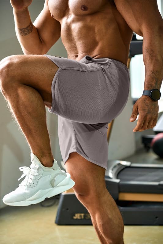 JMIERR Men's Athletic Shorts - Elastic Waist with Drawstring, Stretch Waffle Fabric for Running, Gym Workout, Beach & Casual Wear - Breathable Sweat Shorts for Sports & Outdoor Activities