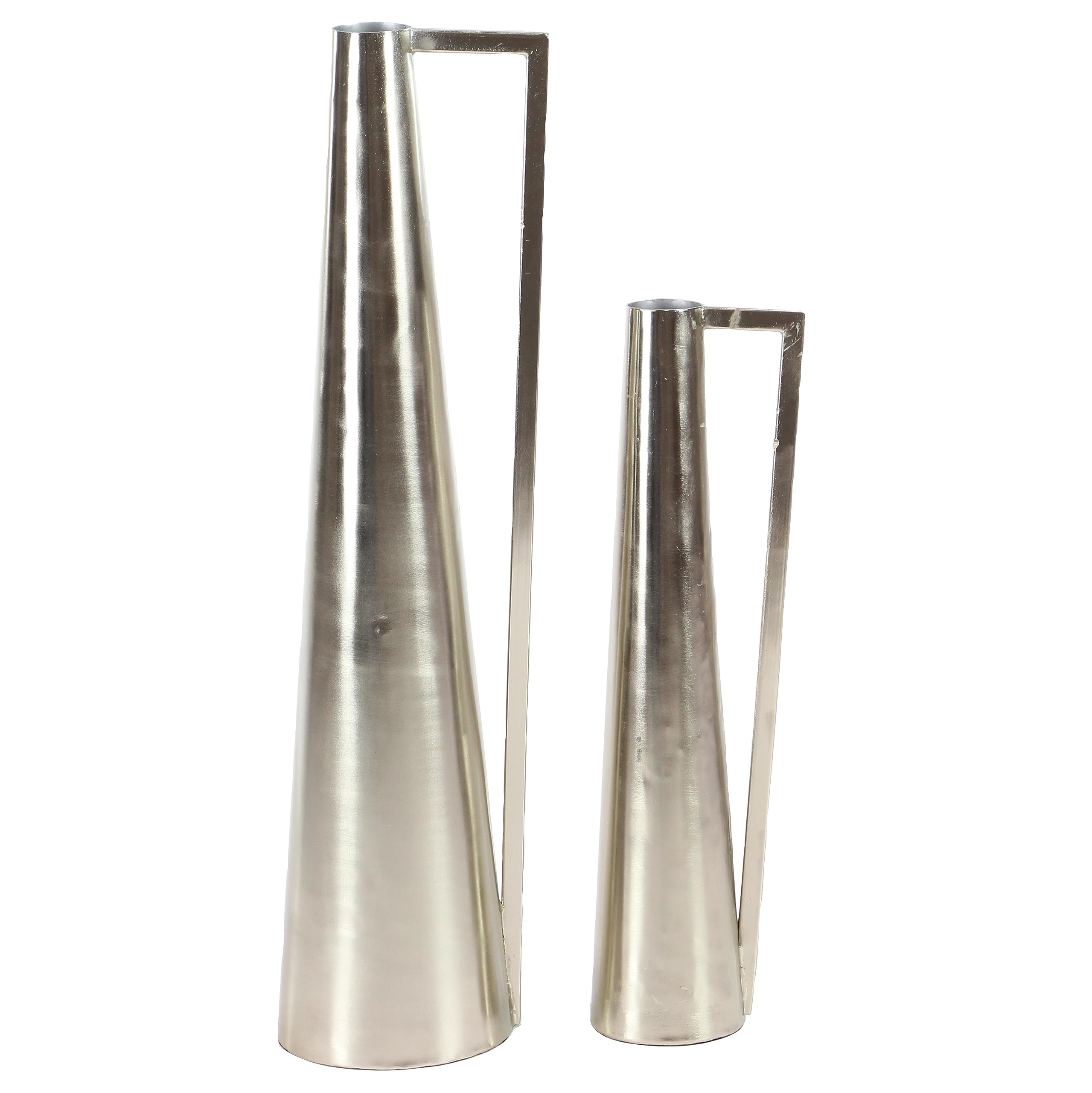 Deco 79 Modern Metal Decorative Vase Set of 2 - Silver Flower Vases with Handles for Home Decor (17