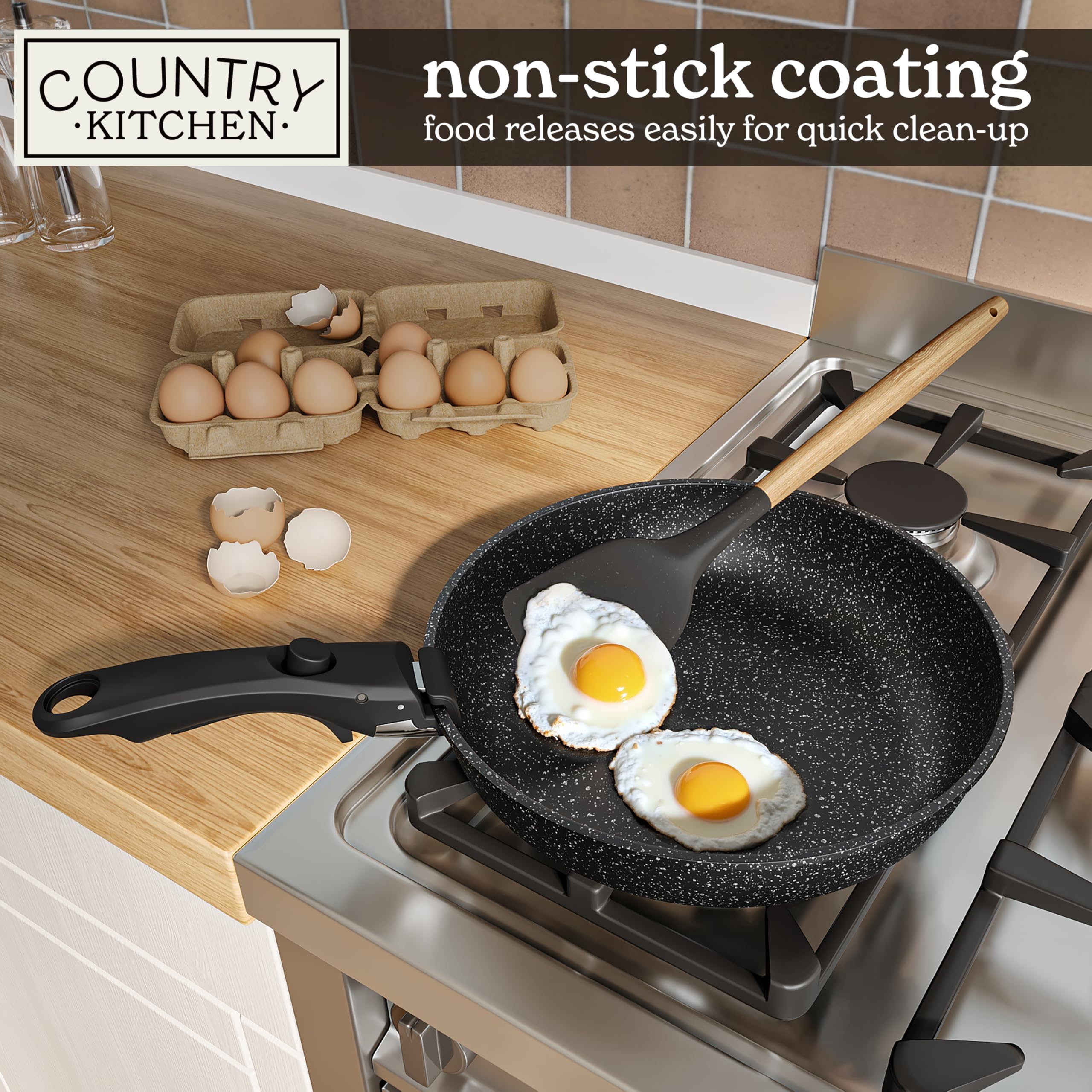 **Premium Country Kitchen Cookware Set with Removable Handle - Oven & RV Safe Nonstick Pots and Pans Set in Black - Ideal for Home Cooking, Camping & RV Travel**