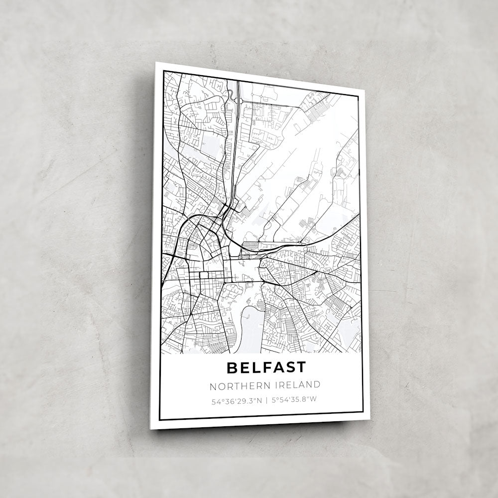 Belfast Map Glass Wall Art - Elegant Home Decor for Living Room, Office & Gift Ideas - Perfect for Irish Heritage & Travel Enthusiasts
