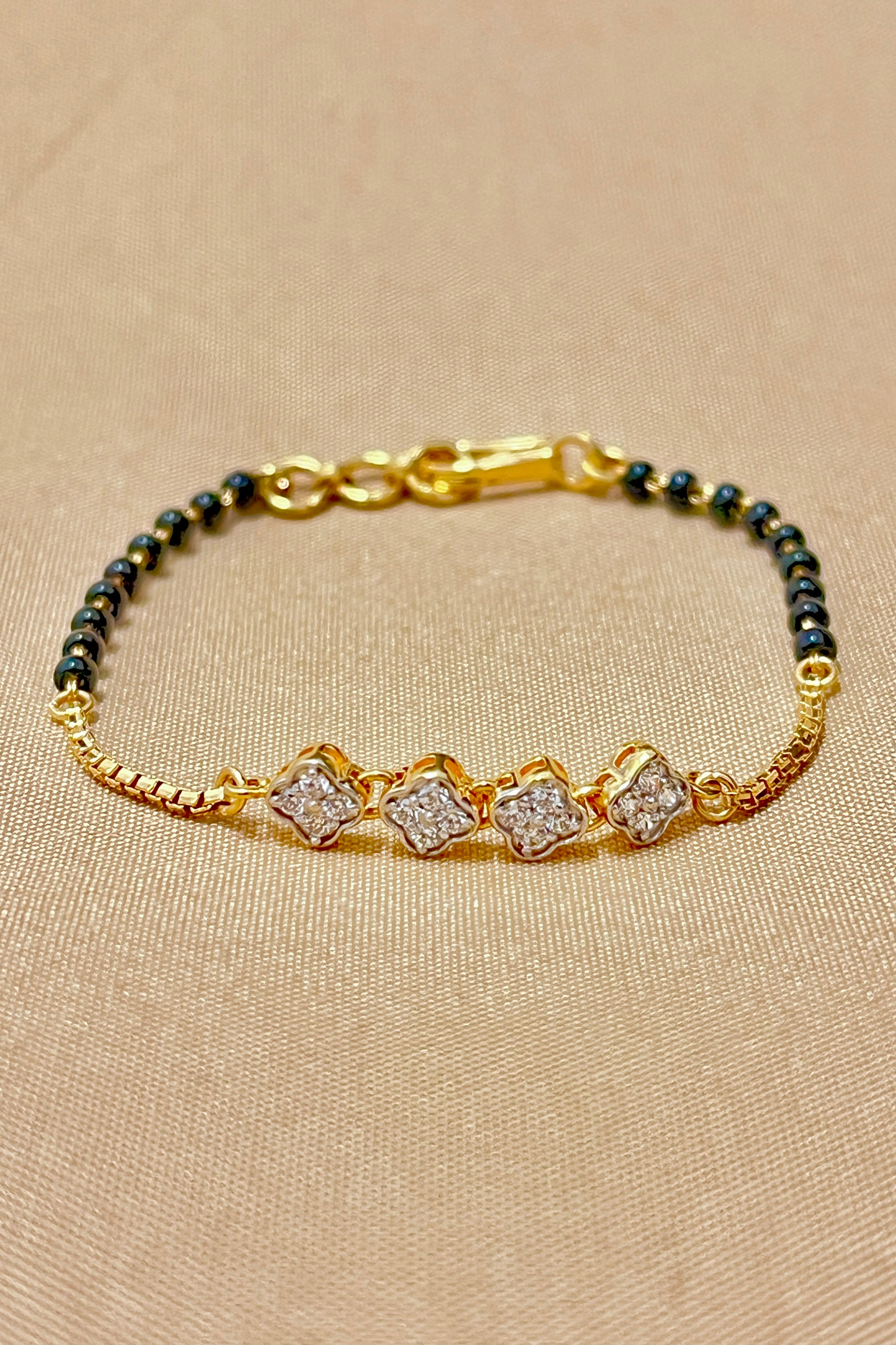 22KT Gold Designer Black Beaded Mangalsutra Bracelet for Women - Traditional Indian Wedding Jewelry - Elegant Bridal Accessory for Hindu Ceremonies, Anniversaries & Special Occasions (D144)