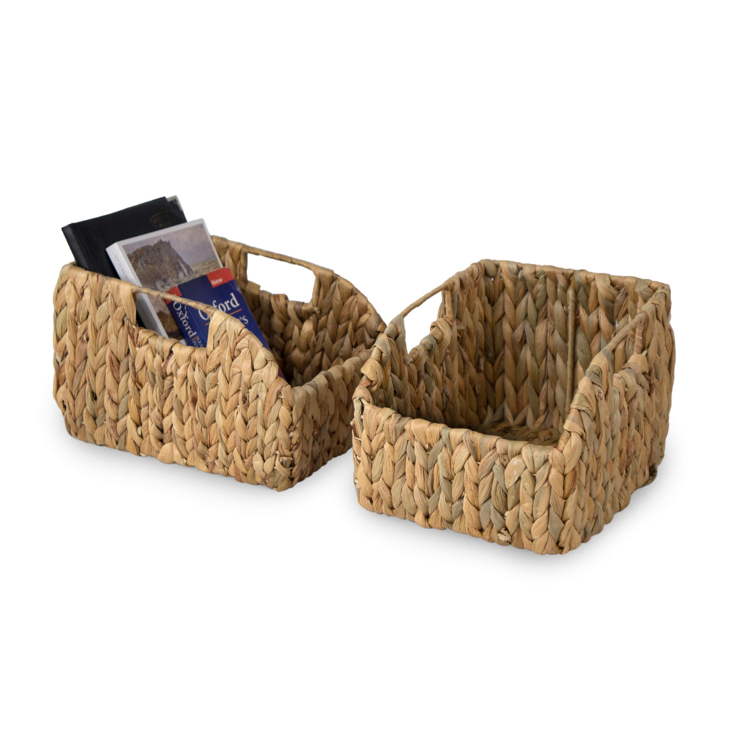 Terra Set of 2 Sloped Cut Woven Wicker Storage Baskets - Closet Organizer Bins for Shelves, Bathroom, Nursery, Towels, Linen & Shoes | Space-Saving Home Organization Solution