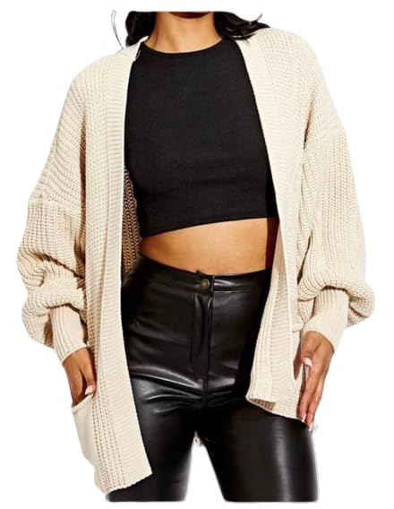 ZARVICZONIA Women's Chunky Knit Cardigan - Long Sleeve Open Front Waterfall Cardigan with Balloon Sleeves for Casual Wear, Office Outfits & Fall Fashion