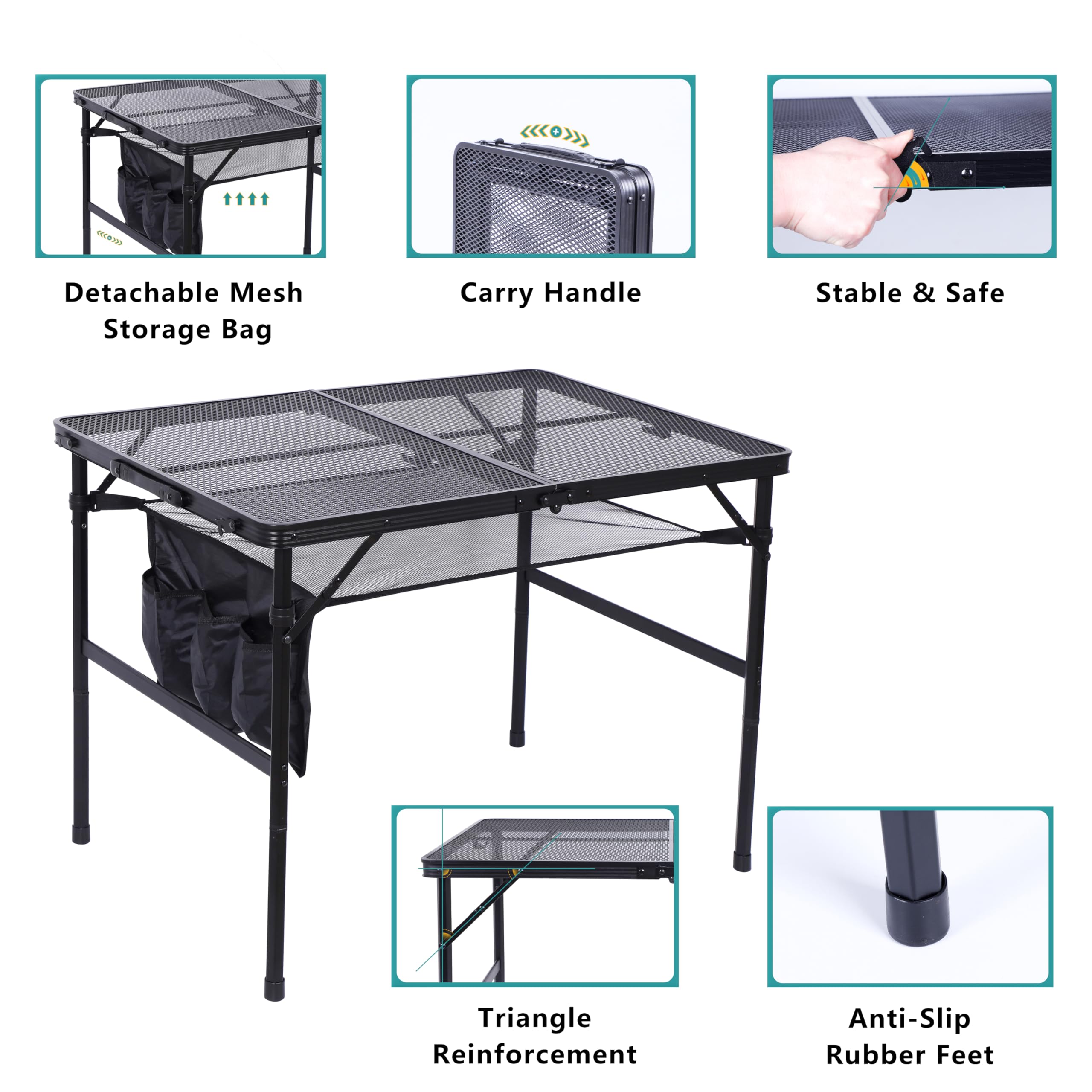 Adjustable Height Black Outdoor C Table for Grill - 47.3