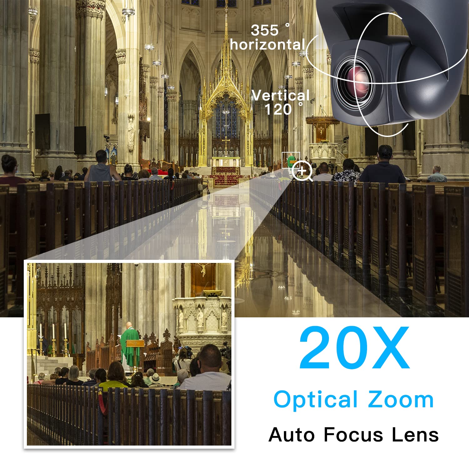 20X Optical Zoom HDMI PTZ Camera - Full HD 1080P USB Webcam for Video Conferencing, Live Streaming & Online Meetings - Compatible with Zoom, Skype, OBS - Ideal for Church Worship, Events, Education & Remote Work