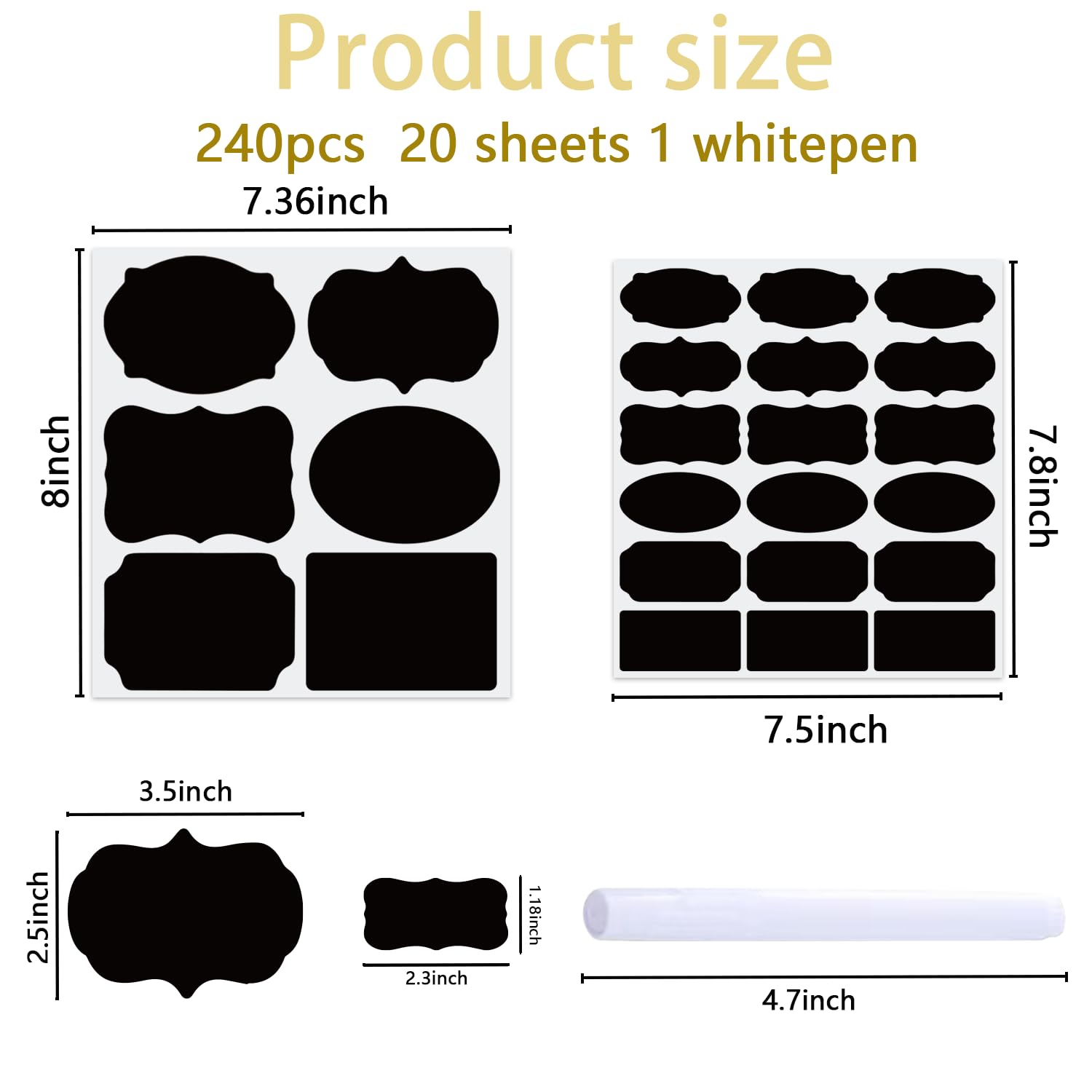 240 Pcs Black Chalkboard Labels with White Chalk Marker - Reusable Waterproof Removable Stickers for Jars, Bottles & Storage Bins - Perfect for Home & Kitchen Organization, Pantry Labeling & Classroom Use