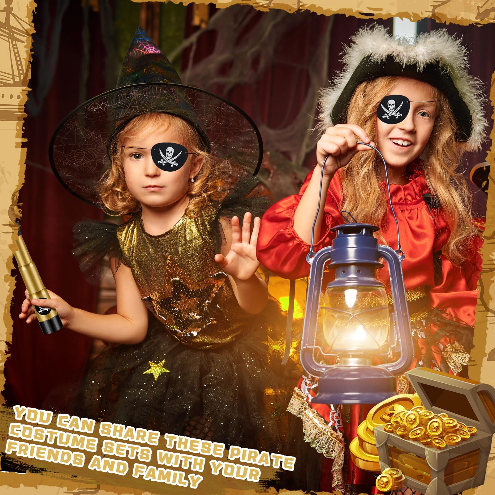 24-Piece Pirate Eye Patch and Telescope Set for Kids - Bulk Plastic Pirate Accessories, Halloween & Birthday Party Favors - Perfect for Pirate Themed Parties, Dress-Up Play and Treasure Hunt Adventures
