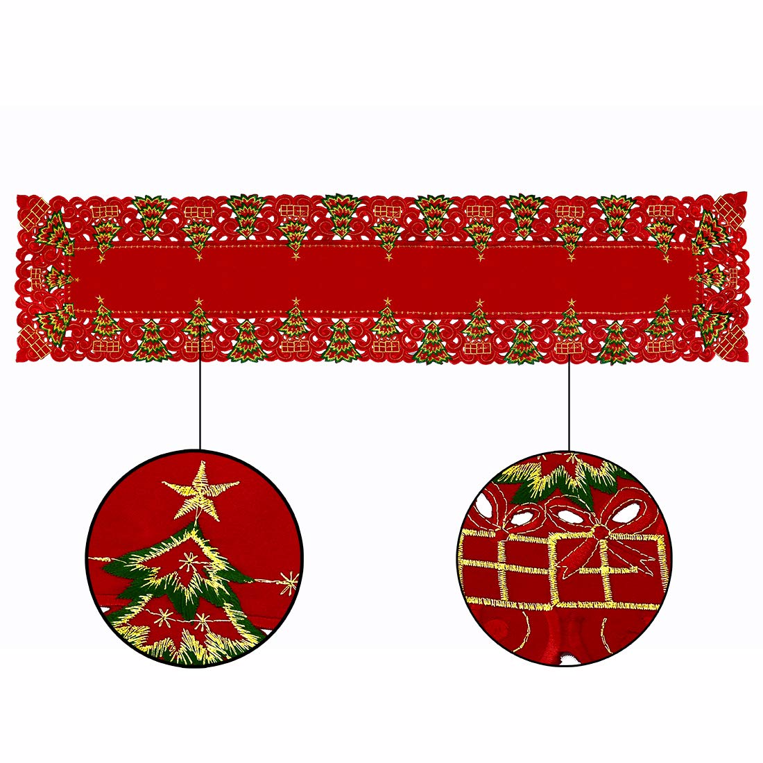 Grelucgo Large Embroidered Christmas Table Runner - Holiday Holly Tree Design, 16 x 108 Inch Rectangular Dresser Scarf for Dining Table, Buffet, Fireplace Mantel Decor