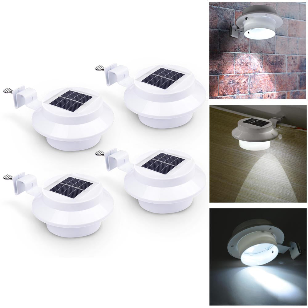 TheLAShop Solar Gutter Lights - 4 Pack Waterproof Outdoor LED Flood Lights with Dusk to Dawn Sensor for House, Garden, Fence & Pathway Lighting