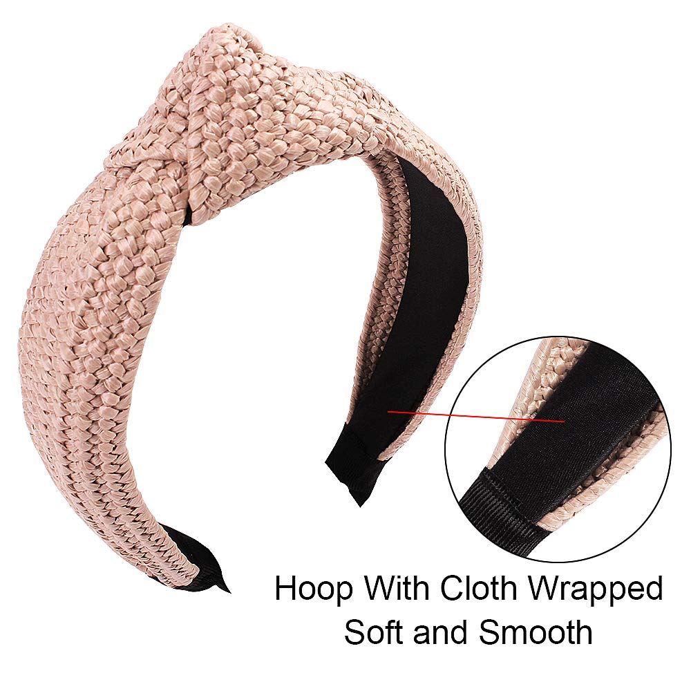 Women's Knotted Straw Headbands - Wide Thick Turban Hair Bands for Girls & Women | Perfect for Beach Holidays, Washing Face, Makeup & Summer Outfits