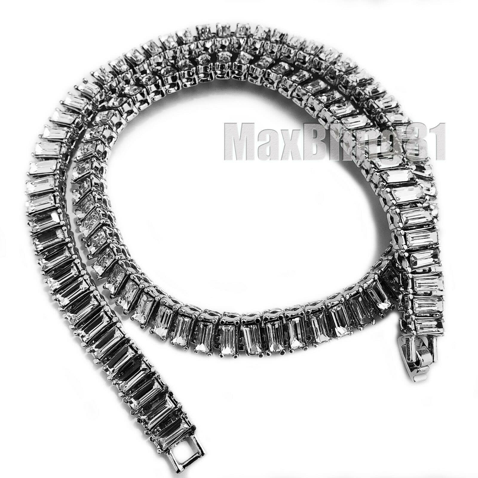 White Gold Plated Praying Hands Oval Pendant with 10mm Iced Baguette Chain Necklace - 18