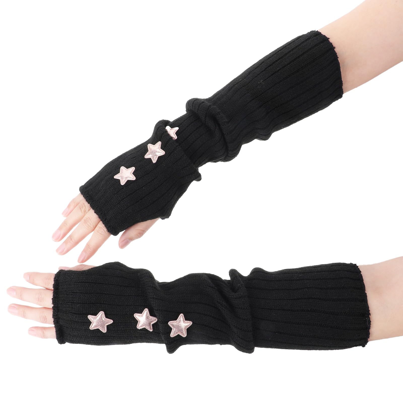 2Pcs Cute Star Print Arm Warmers for Women & Kids - Soft Knit Winter Accessories for Cold Weather, Yoga, and Outdoor Activities