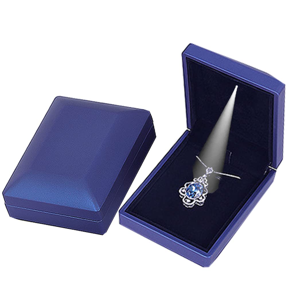 4EAELove Heart-Shaped Blue LED Jewelry Box - Premium Ring Necklace Organizer with Soft Velvet Lining - Perfect for Jewelry Storage, Earrings, Rings, Pendants & Gifts - Ideal for Valentine's Day, Anniversaries, Proposals & Wedding Accessories