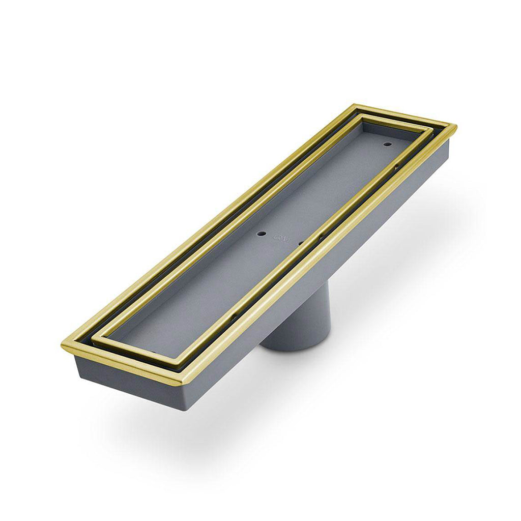 Stainless Steel/Gold Linear Shower Drain - 12-Inch Floor Mount Tile-In Design for Modern Bathrooms | Perfect for Walk-In Showers and Wet Rooms