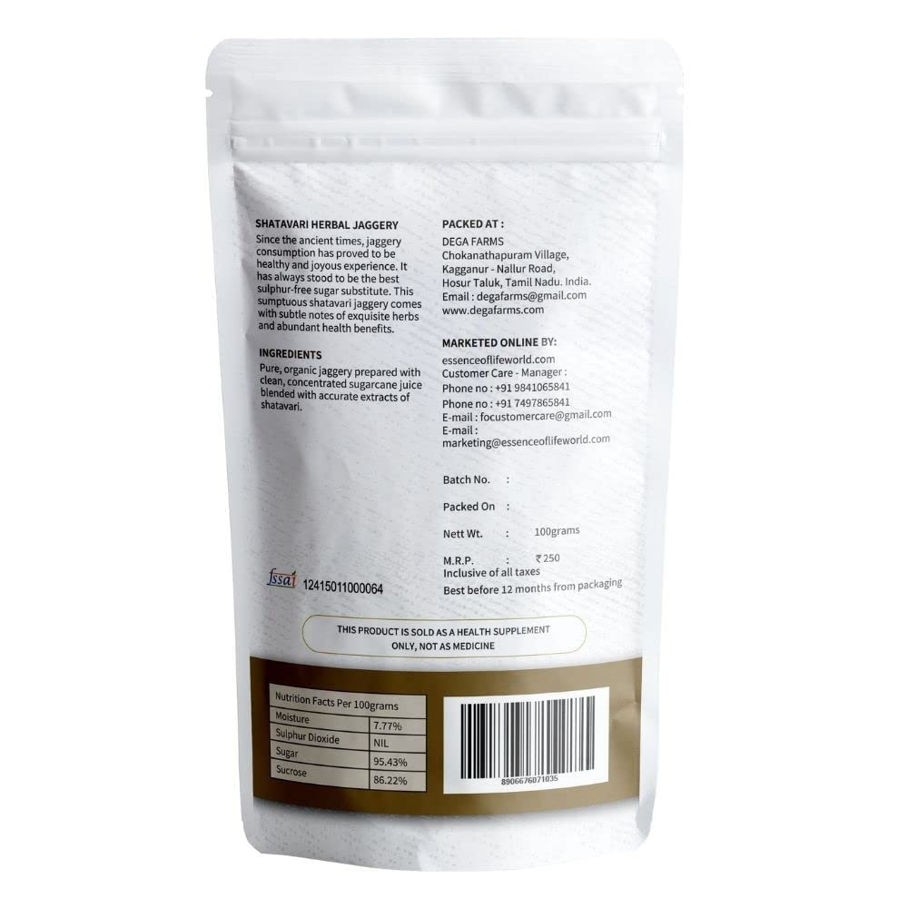 Organic Shatavari Powder 100g & Pure Jaggery 250g - Natural Ayurvedic Herbs for Women's Health, Energy Boost & Digestion - Perfect for Herbal Tea, Smoothies & Healthy Recipes