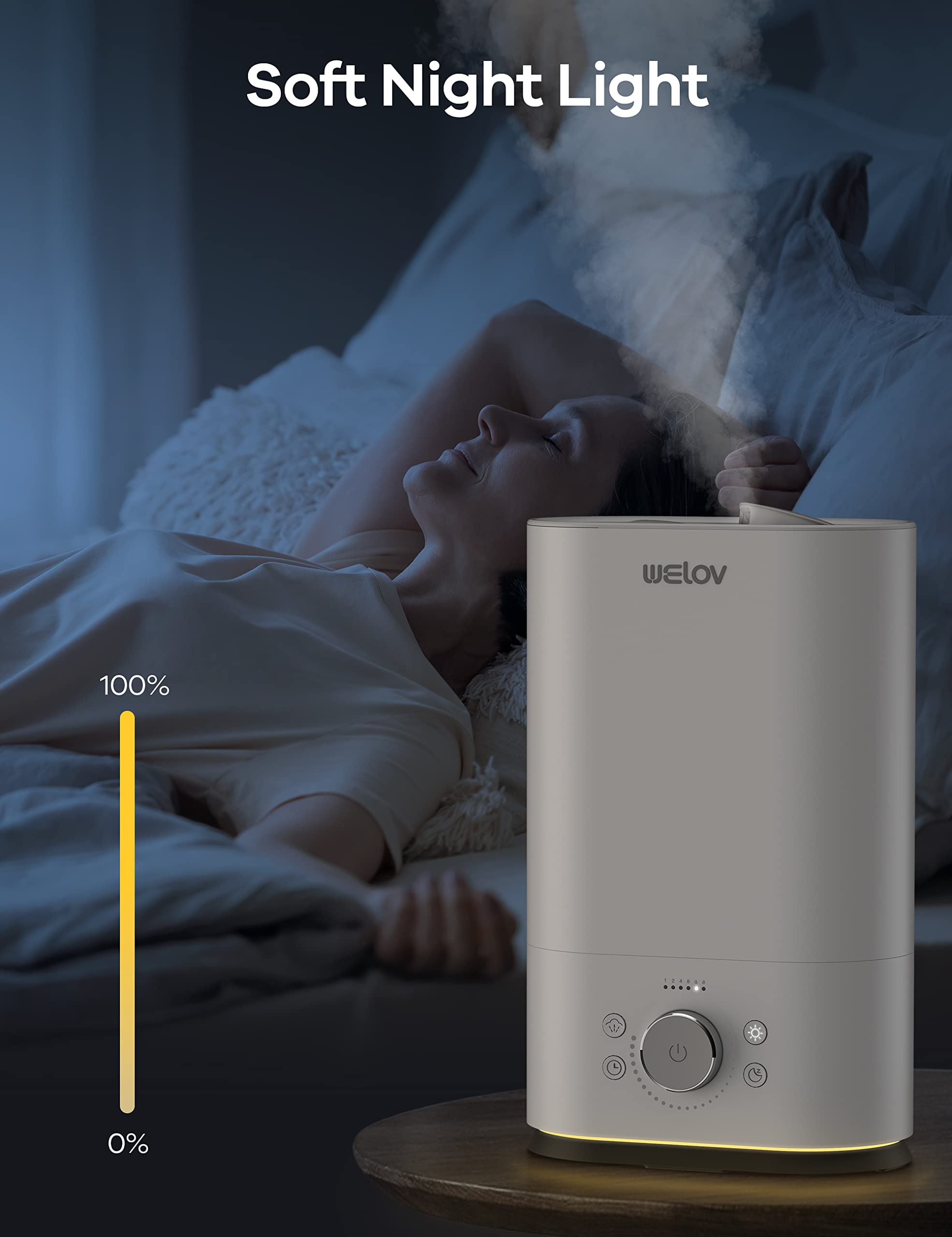 6L Cool Mist Humidifier for Bedroom - Ultrasonic Quiet 22dB with Night Light & 43.3