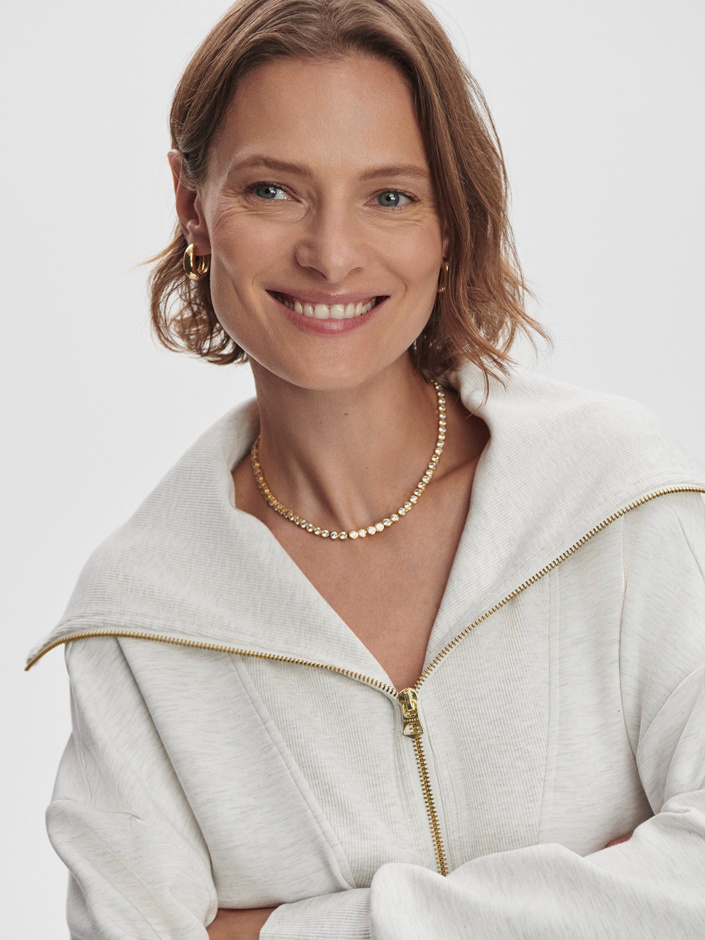 Varley Halley Zip Through Sweatshirt - Ivory Marl Color | Women's Casual Pullover Hoodie for Yoga, Running & Lounge Wear