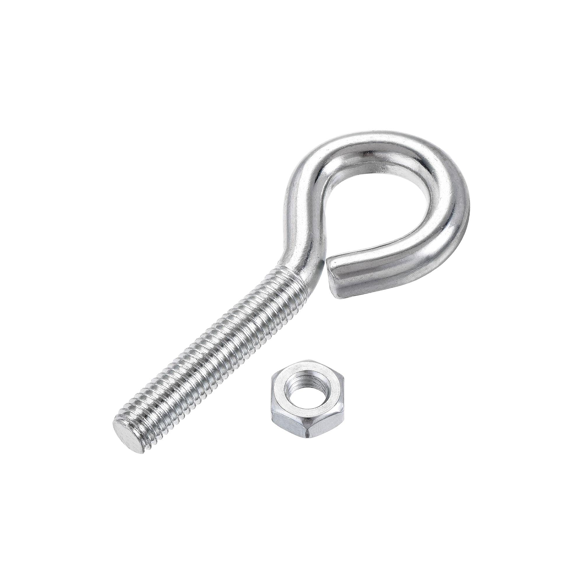uxcell M10x50mm Eye Hooks Screws Bolts Kit - 2pcs Carbon Steel Hanger Eyelet Hooks with Hex Nuts for Metal & Wood Applications - Perfect for Hanging Plants, Wind Chimes, and Outdoor Decor