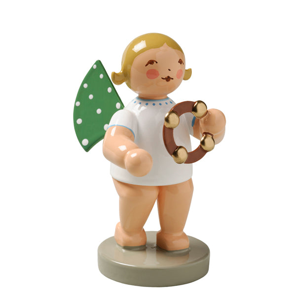 Wendt & Kuhn Angel with Headless Tambourine Wooden Figurine - Handcrafted German Christmas Ornament for Tree Decor & Holiday Collectibles