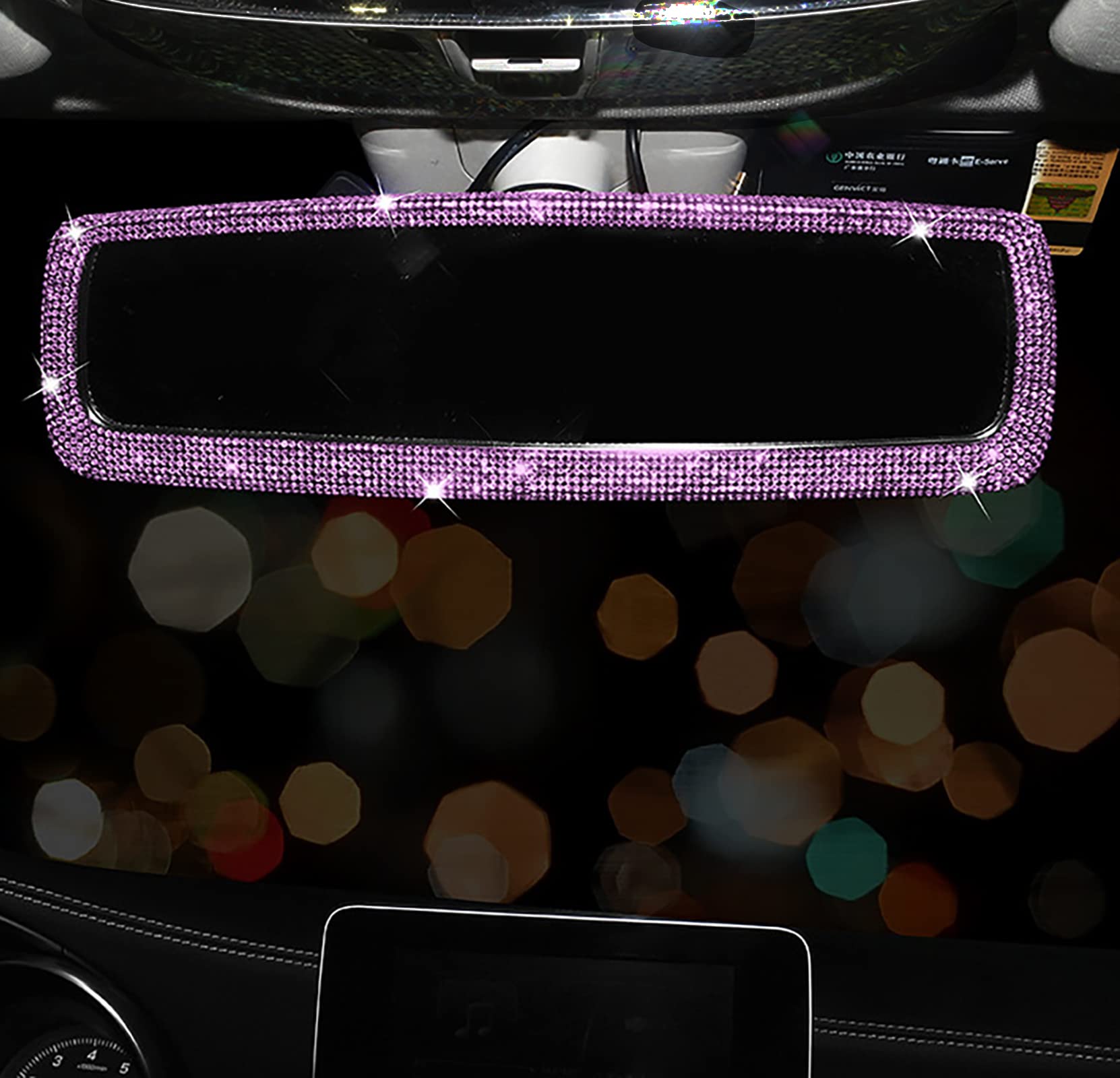 Pink Diamond Bling Rear View Mirror Cover & 2PCS Car Seat Hooks - Universal Car Accessories for Women & Girls | Perfect for Car Interior Decoration & Gift Giving
