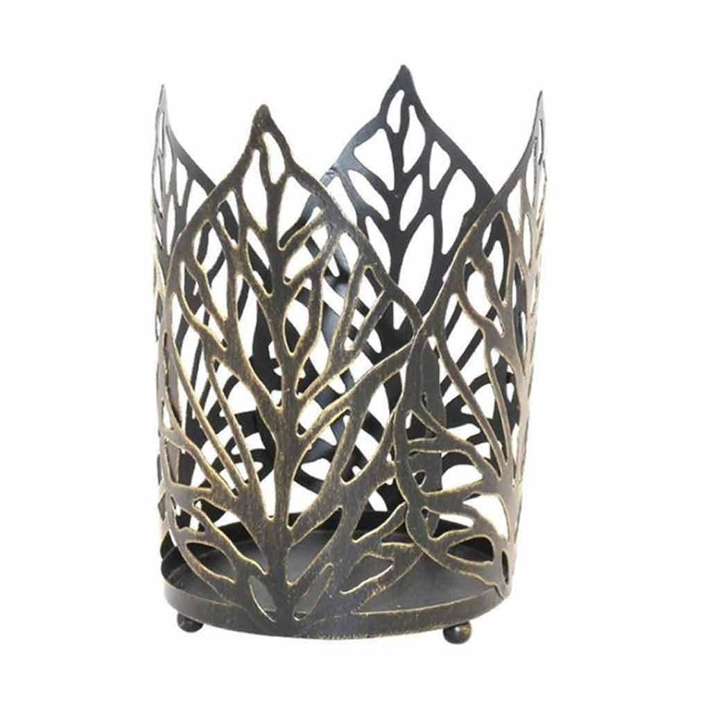WYBFZTT-188 Gold Leaf Small Candle Holder - 15CM Modern Table Decor for Wedding, Dinner, Party | Elegant Black Candle Stand for Home, Restaurant & Event Centerpieces