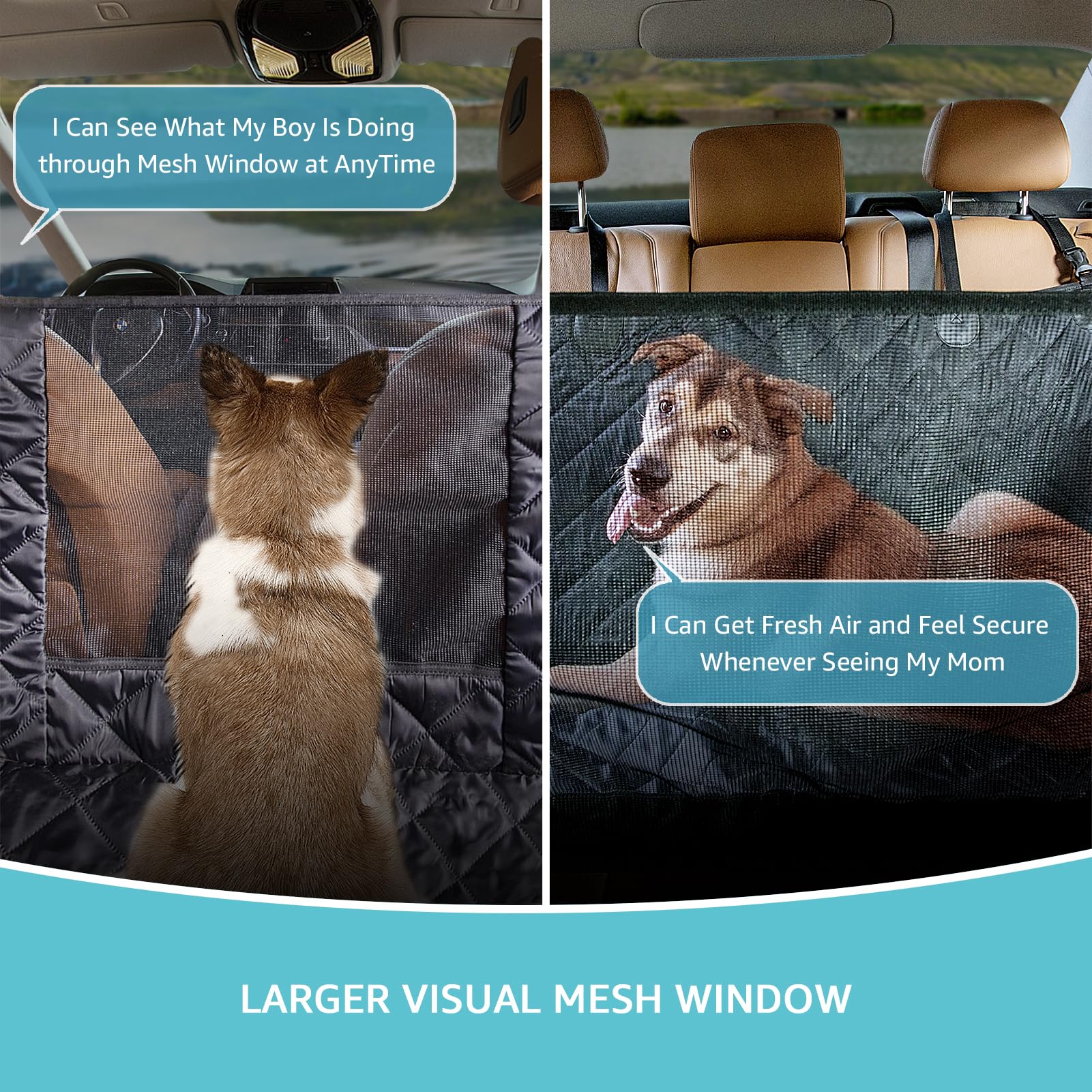 Waterproof Dog Car Seat Cover - Durable Scratchproof Nonslip Pet Hammock for Back Seat with Mesh Window | Universal Fit for All Vehicles | Perfect for Road Trips & Daily Commutes (Black, Standard Size)